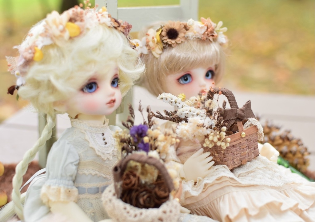 【ドール/幼サイズ】秋の花冠とバスケットのセット