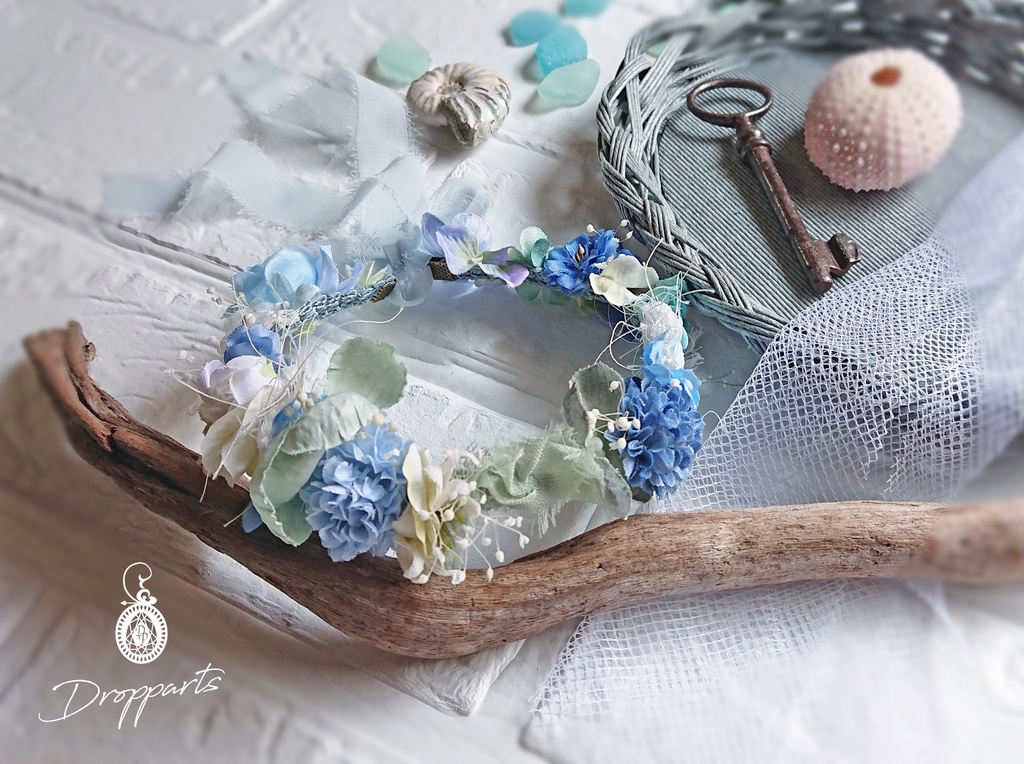 【ドールサイズ】花冠「海辺硝子」青