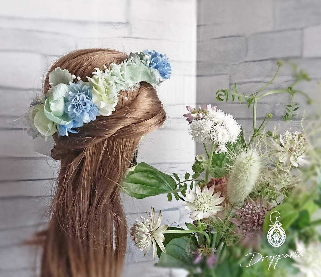 【ドールサイズ】花冠「海辺硝子」青