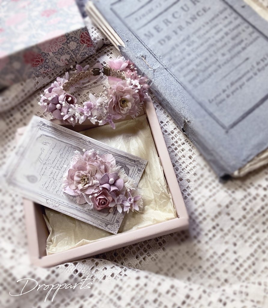 【ドール】小さな花冠とヘッドドレスのセット