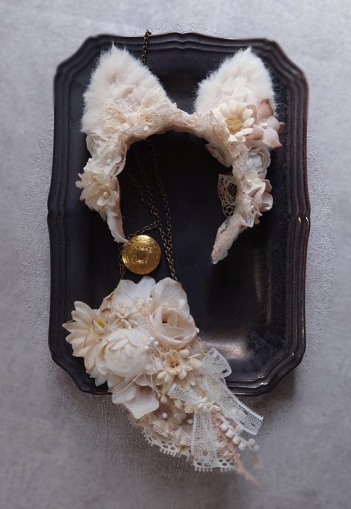 【ドールサイズ】猫耳カチューシャとチェーンの腰飾りのセット