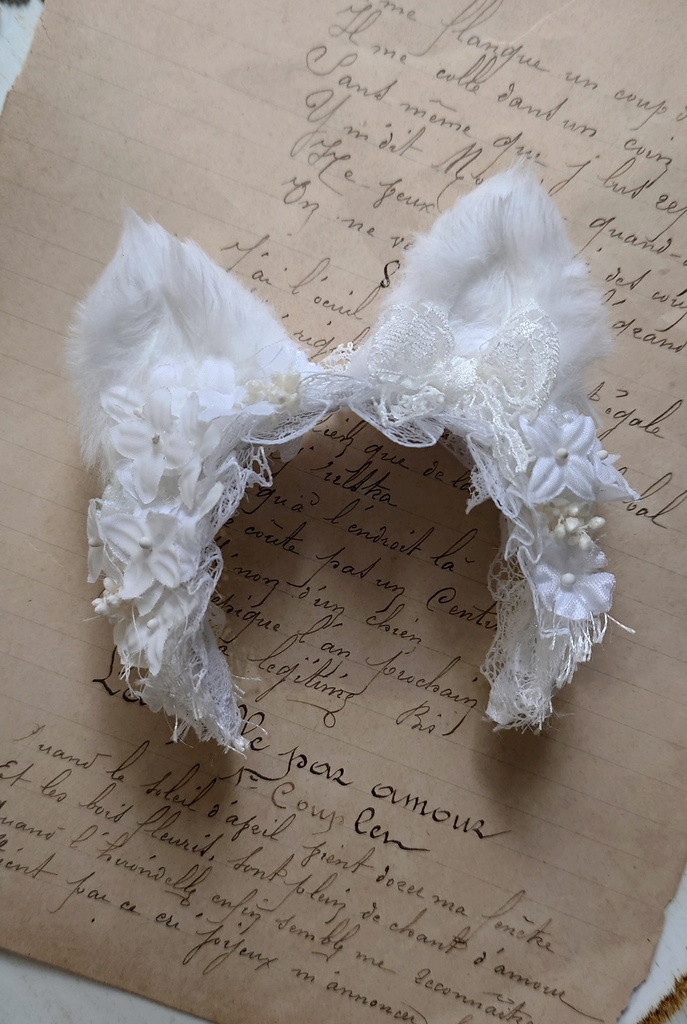 【ドールサイズ】白猫カチューシャと黒のスープルのセット