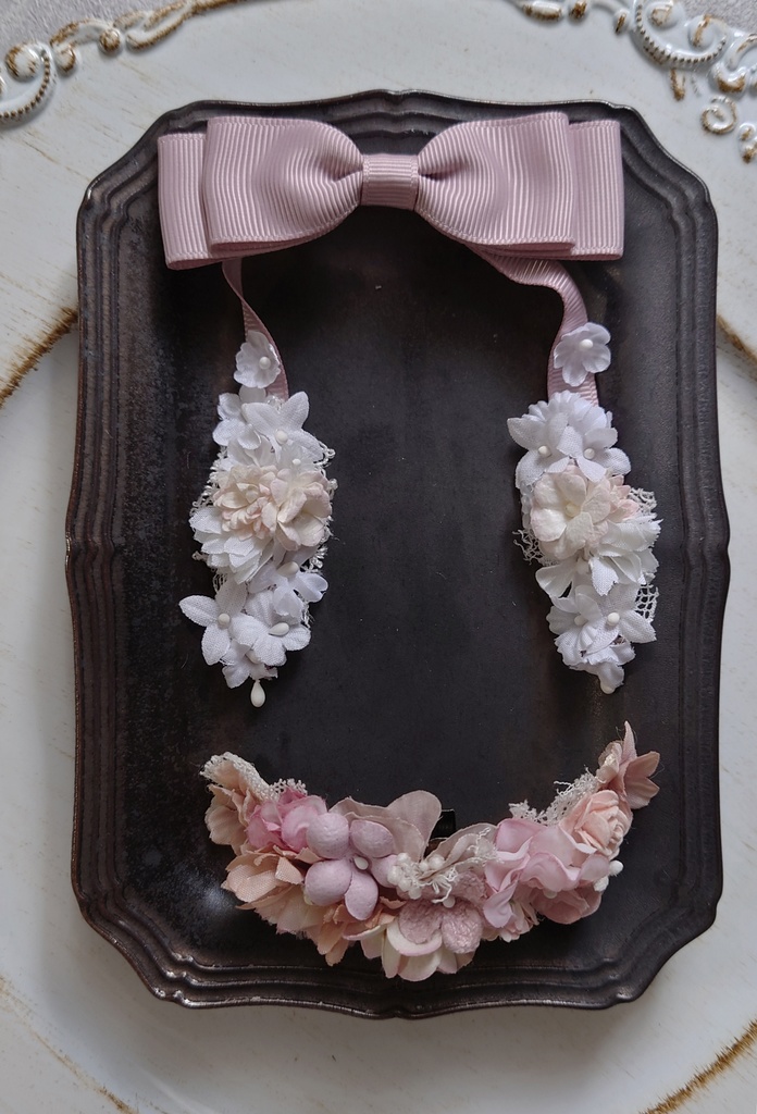 【ドールサイズ】ピンクのロップイヤーリボンとスープルのセット