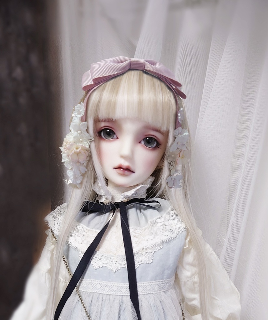 【ドールサイズ】ピンクのロップイヤーリボンとスープルのセット