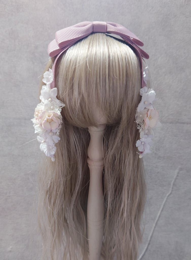 【ドールサイズ】ピンクのロップイヤーリボンとスープルのセット