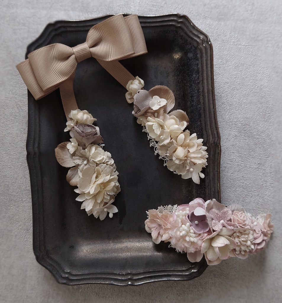 【ドールサイズ】ベージュのロップイヤーリボンとスープルのセット