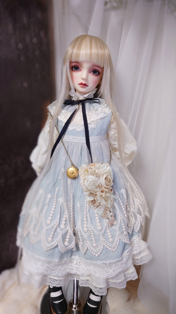 【ドールサイズ】紅茶染めロングヘッドドレスとチェーンの腰飾りのセット