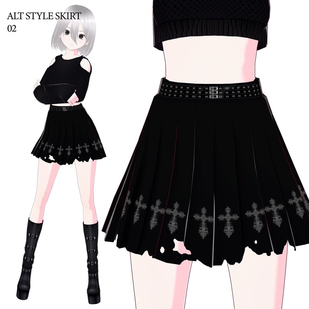 【VRoid用】ゴシック服 (alt skirt with crosses)