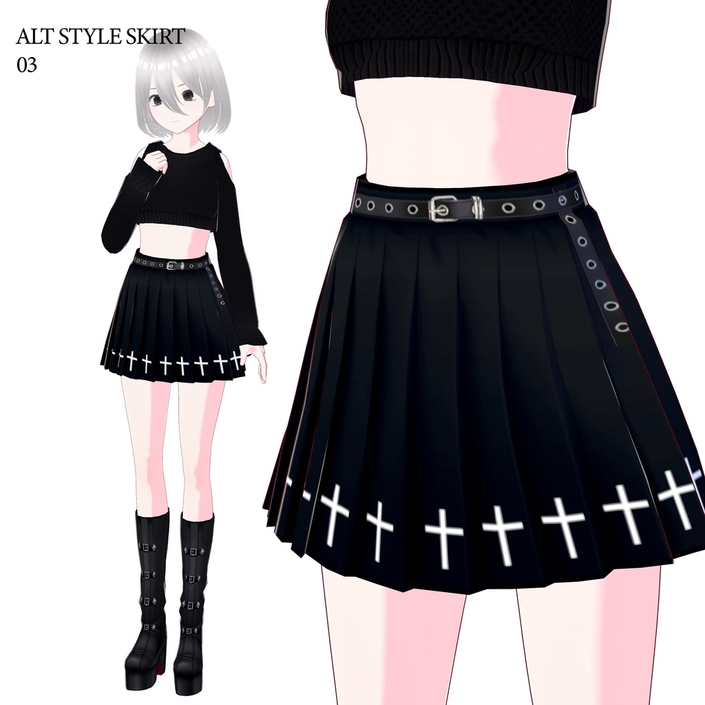 【VRoid用】ゴシック服 (alt skirt with white crosses)