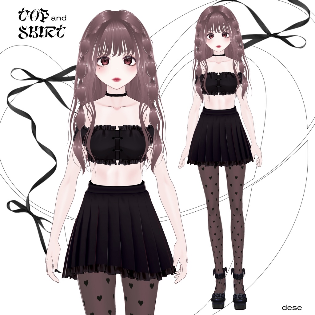 【VRoid衣装】トップスとスカート(black romantic top&skirt set)