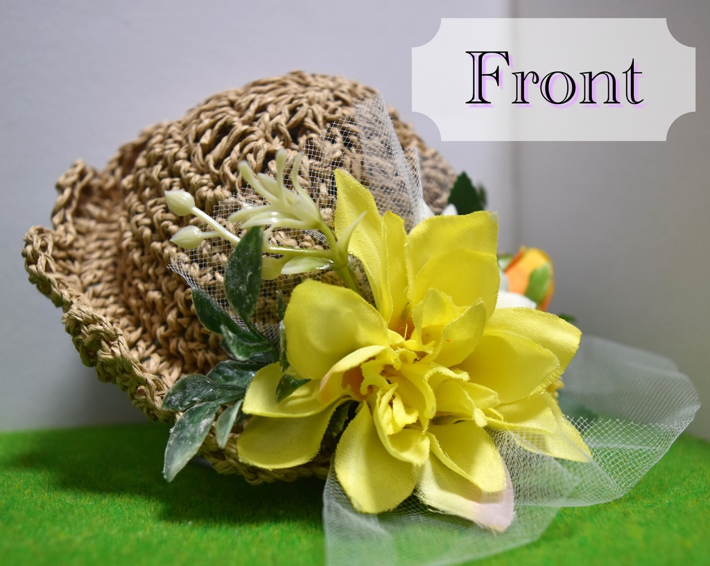 ぬいぐるみ用 麦わら帽子(大)【A:イエロー系・ダリア】