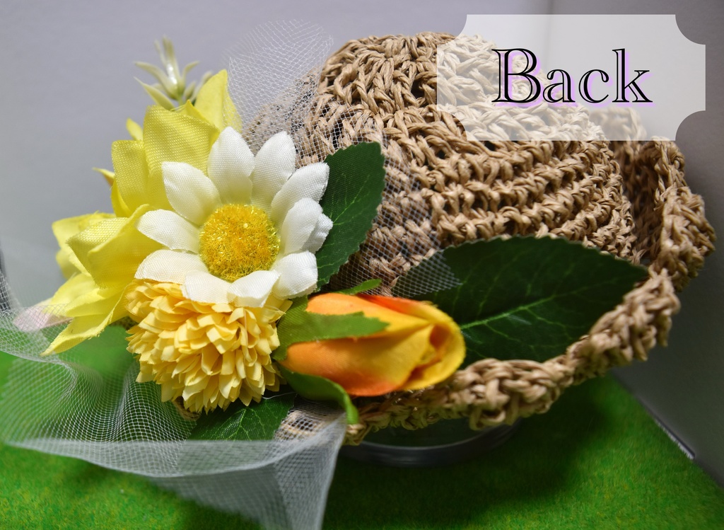 ぬいぐるみ用 麦わら帽子(大)【A:イエロー系・ダリア】