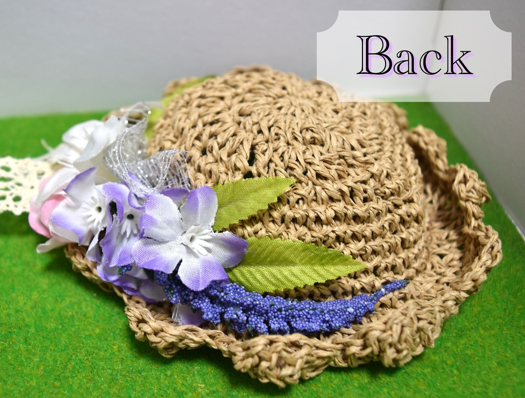 ぬいぐるみ用 麦わら帽子(大)【B:ホワイト/パープル系・ユリ、ベロニカ】