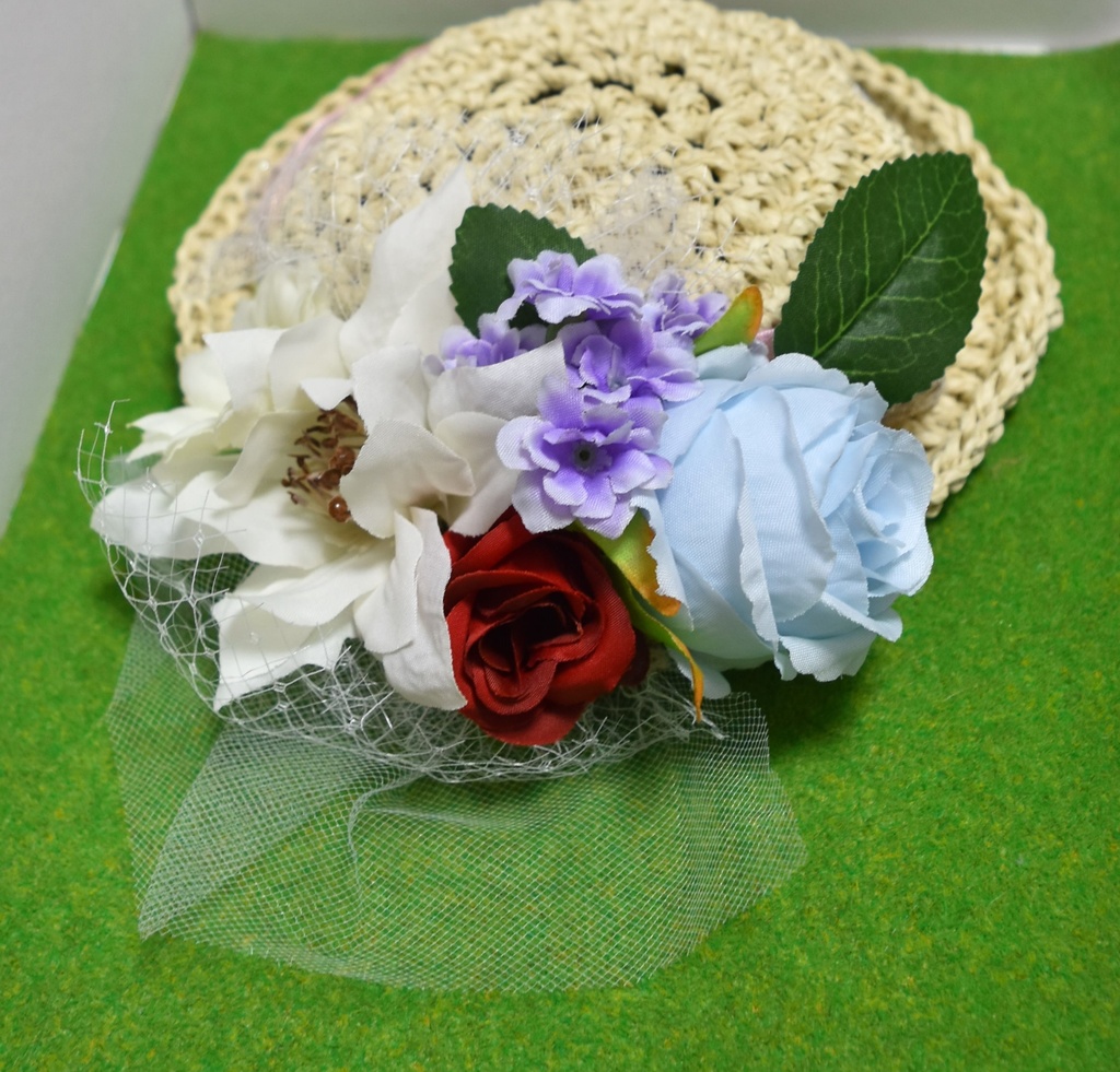 ぬいぐるみ用 麦わら帽子(大)【E:カラフル・バラ】