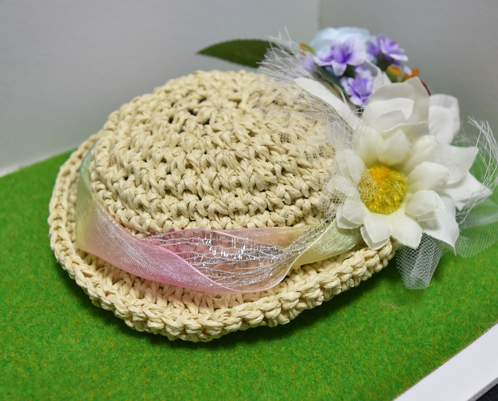 ぬいぐるみ用 麦わら帽子(大)【E:カラフル・バラ】