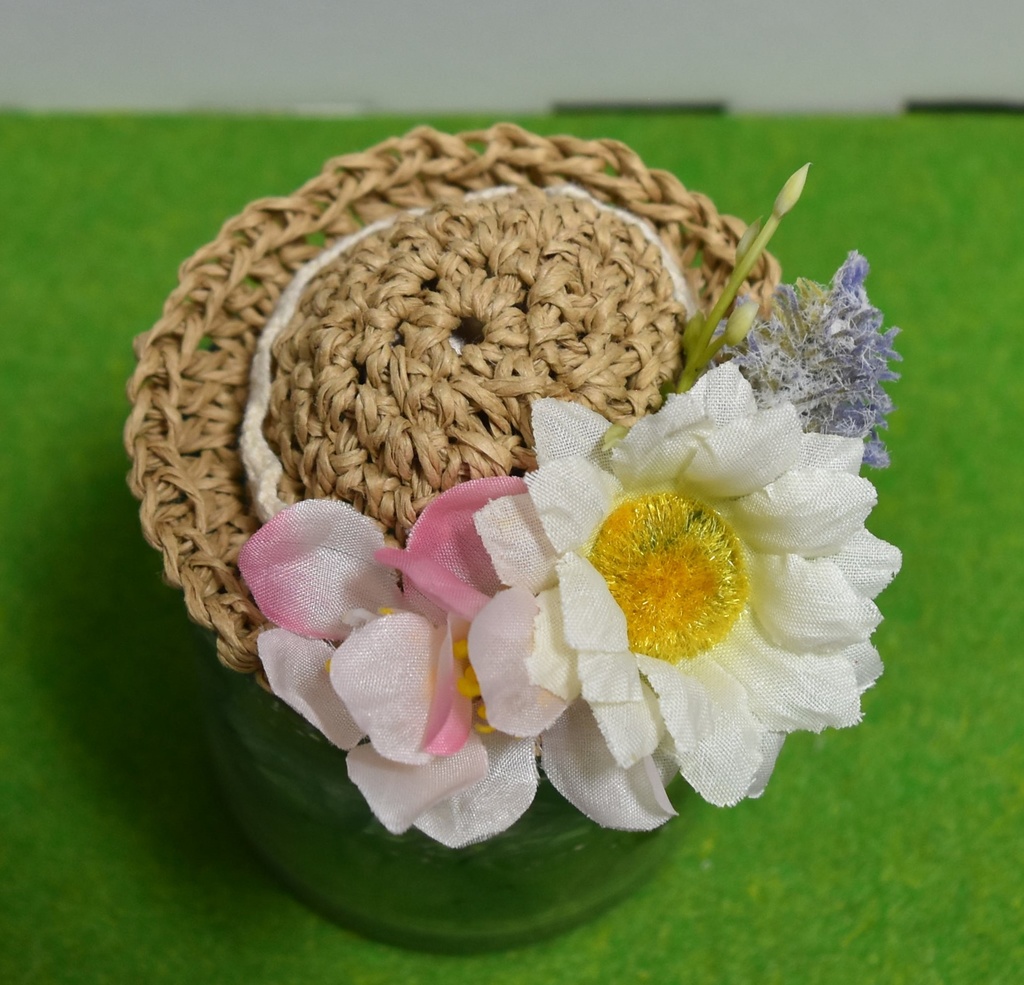 ぬいぐるみ用 麦わら帽子(小)【B:桜、マーガレット】