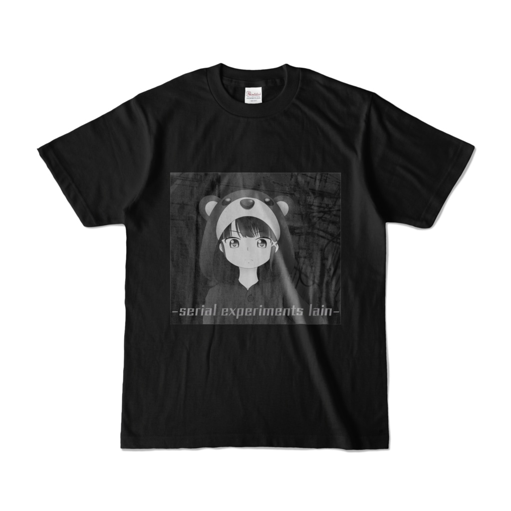 Serial experiments lain クマさんパジャマ/モノクロ -カラーTシャツ(黒)-