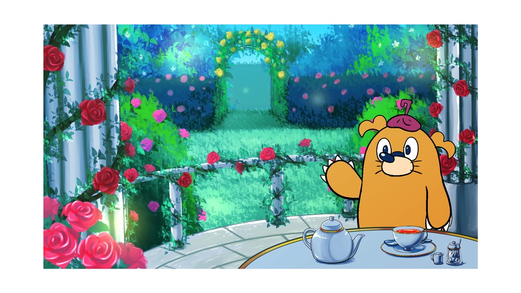 背景素材:薔薇園【朝/夜/雨】の販売