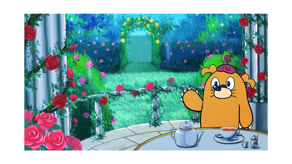 背景素材:薔薇園【朝/夜/雨】の販売