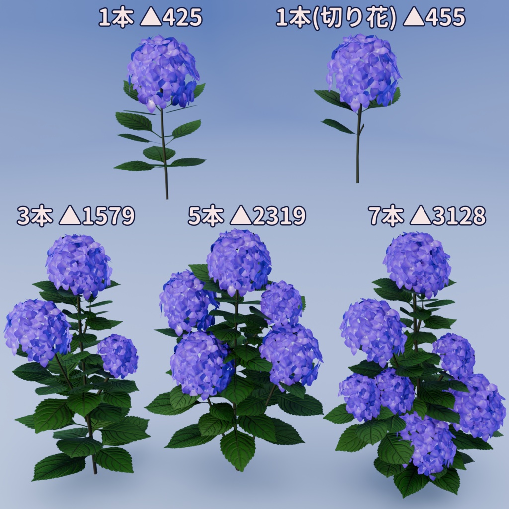 【VRC対応】紫陽花(アジサイ)3Dモデル