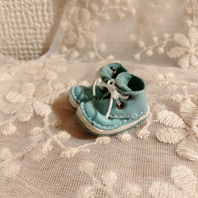 ミディブライス/オビツ11サイズ　本革編み上げショートブーツ/スカイブルーw