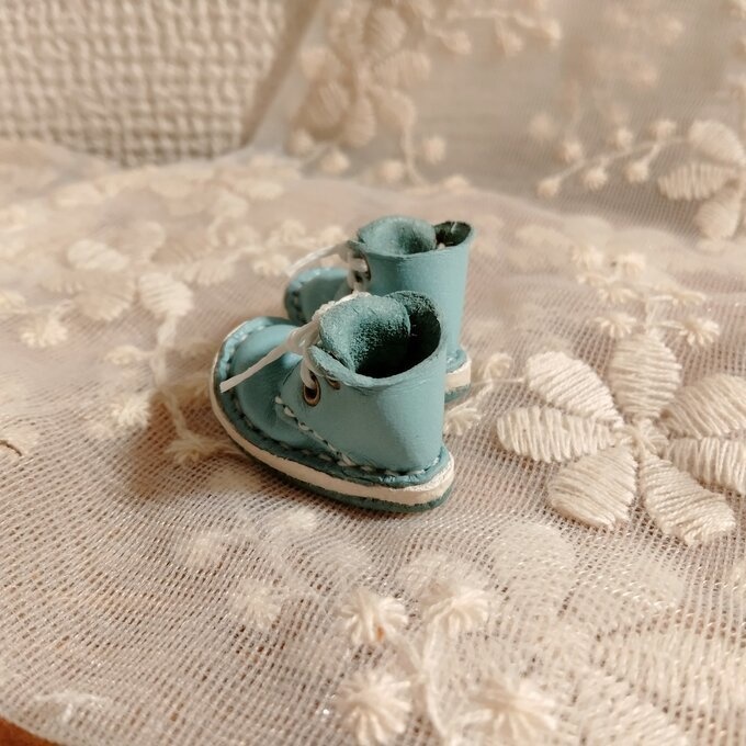 ミディブライス/オビツ11サイズ 本革編み上げショートブーツ/スカイブルーw