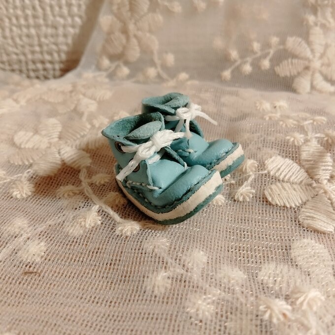 ミディブライス/オビツ11サイズ 本革編み上げショートブーツ/スカイブルーw