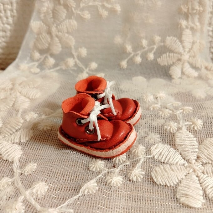 ミディブライス/オビツ11サイズ 本革編み上げショートブーツ/レッドw