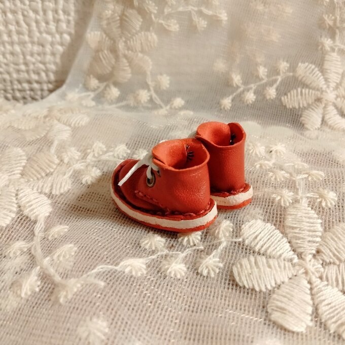 ミディブライス/オビツ11サイズ 本革編み上げショートブーツ/レッドw