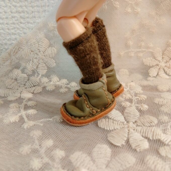 ミディブライス/オビツ11サイズ クシュっとカールブーツ/オリーブ