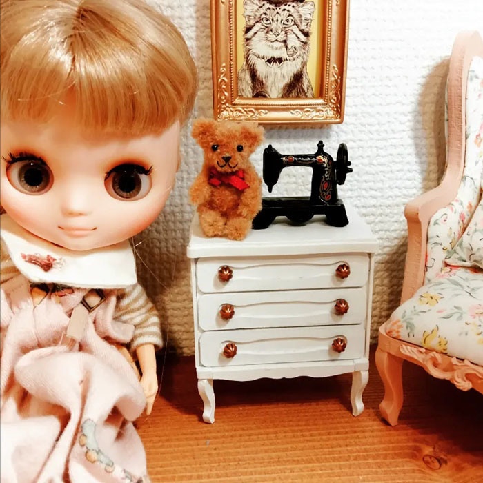 1/12ドールサイズ:猫足&3段チェスト:スノーホワイト