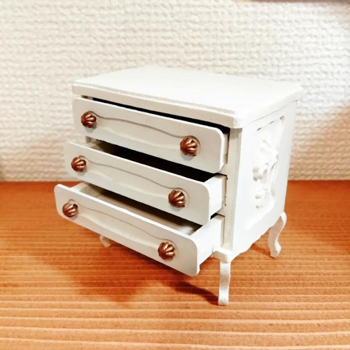 1/12ドールサイズ:猫足&3段チェスト:スノーホワイト