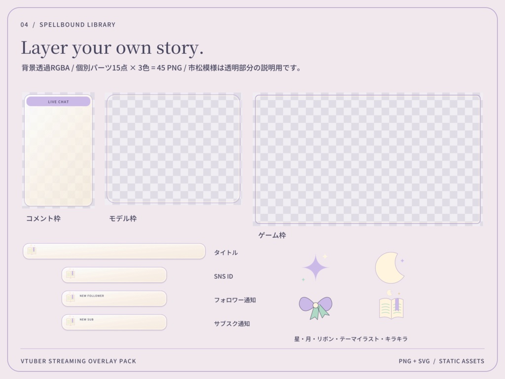【3色・6画面】魔法図書館|VTuber配信画面セット・OBSオーバーレイ|Spellbound Library