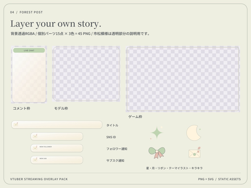 【3色・6画面】森の郵便局|VTuber配信画面セット・OBSオーバーレイ|Forest Post
