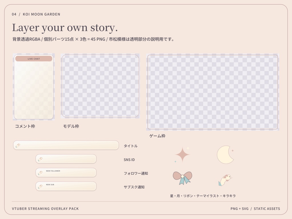 【3色・6画面】錦鯉の月庭|VTuber配信画面セット・OBSオーバーレイ|Koi Moon Garden