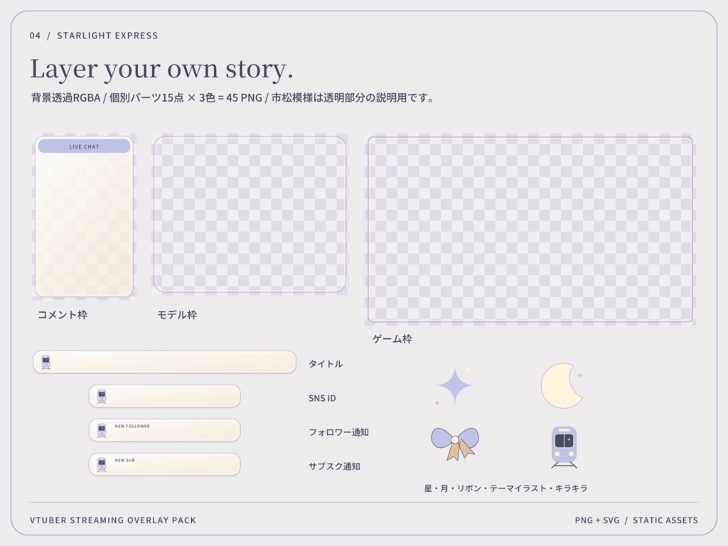 【3色・6画面】星めぐり急行|VTuber配信画面セット・OBSオーバーレイ|Starlight Express