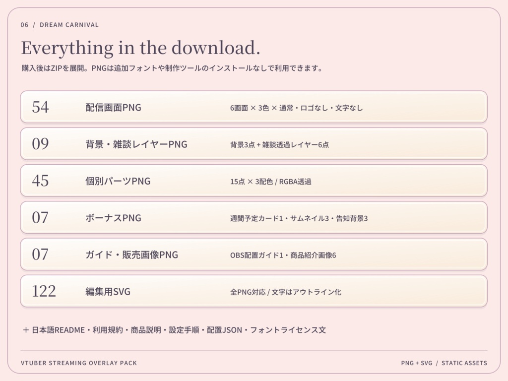 【3色・6画面】夢色カーニバル|VTuber配信画面セット・OBSオーバーレイ|Dream Carnival