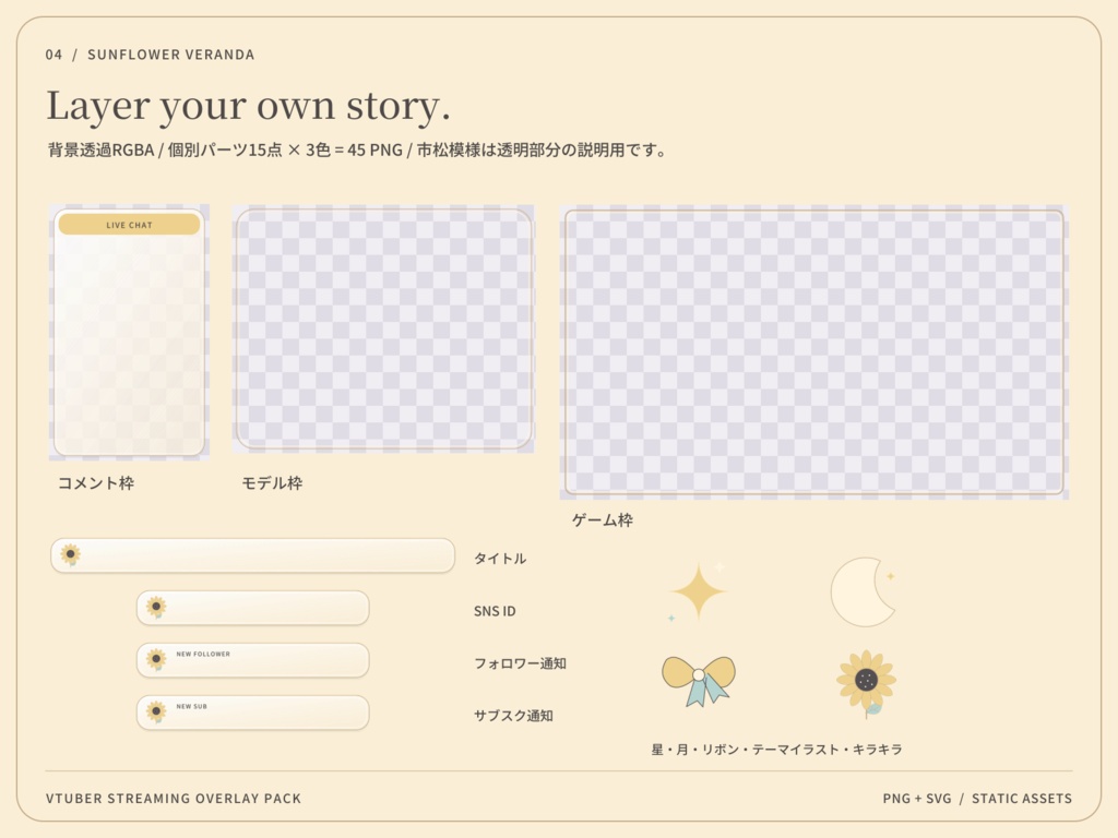 【3色・6画面】ひまわりの縁側|VTuber配信画面セット・OBSオーバーレイ|Sunflower Veranda