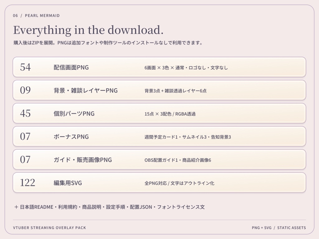 【3色・6画面】真珠のマーメイド|VTuber配信画面セット・OBSオーバーレイ|Pearl Mermaid