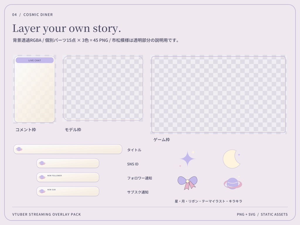 【3色・6画面】宇宙ダイナー|VTuber配信画面セット・OBSオーバーレイ|Cosmic Diner