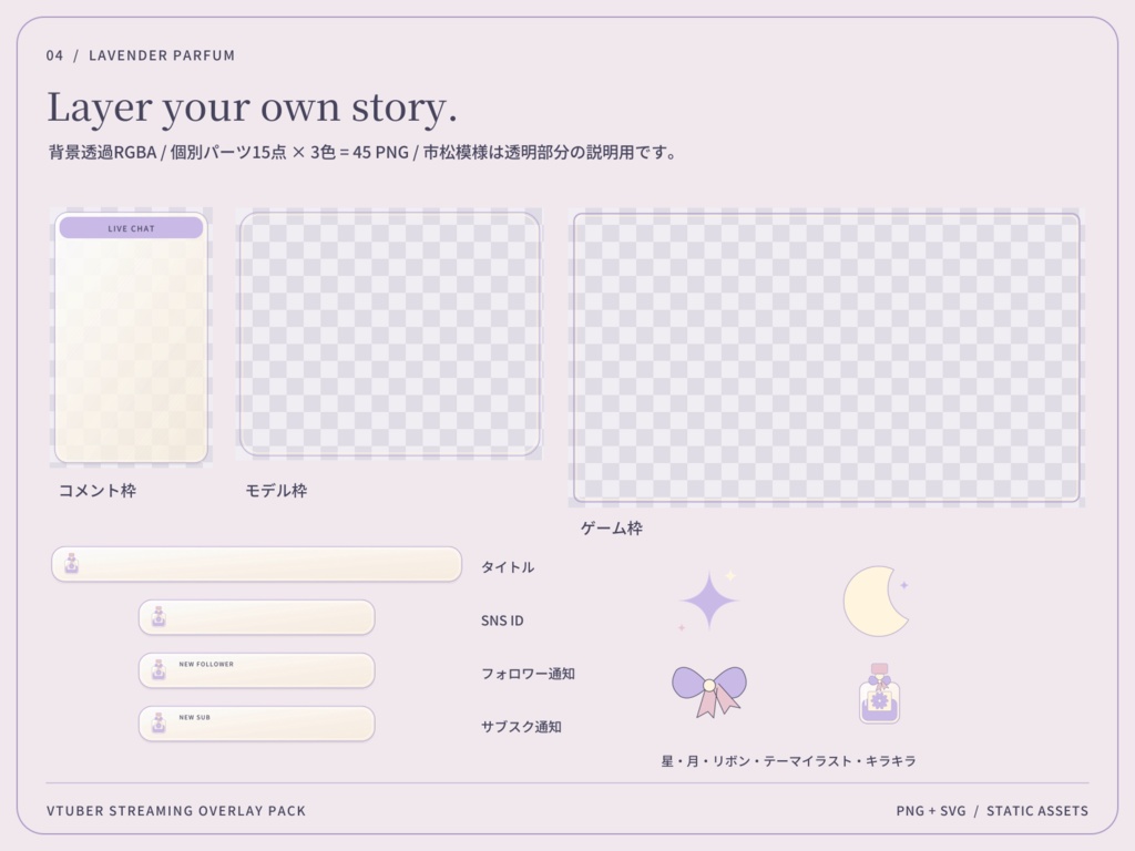 【3色・6画面】ラベンダー香水店|VTuber配信画面セット・OBSオーバーレイ|Lavender Parfum
