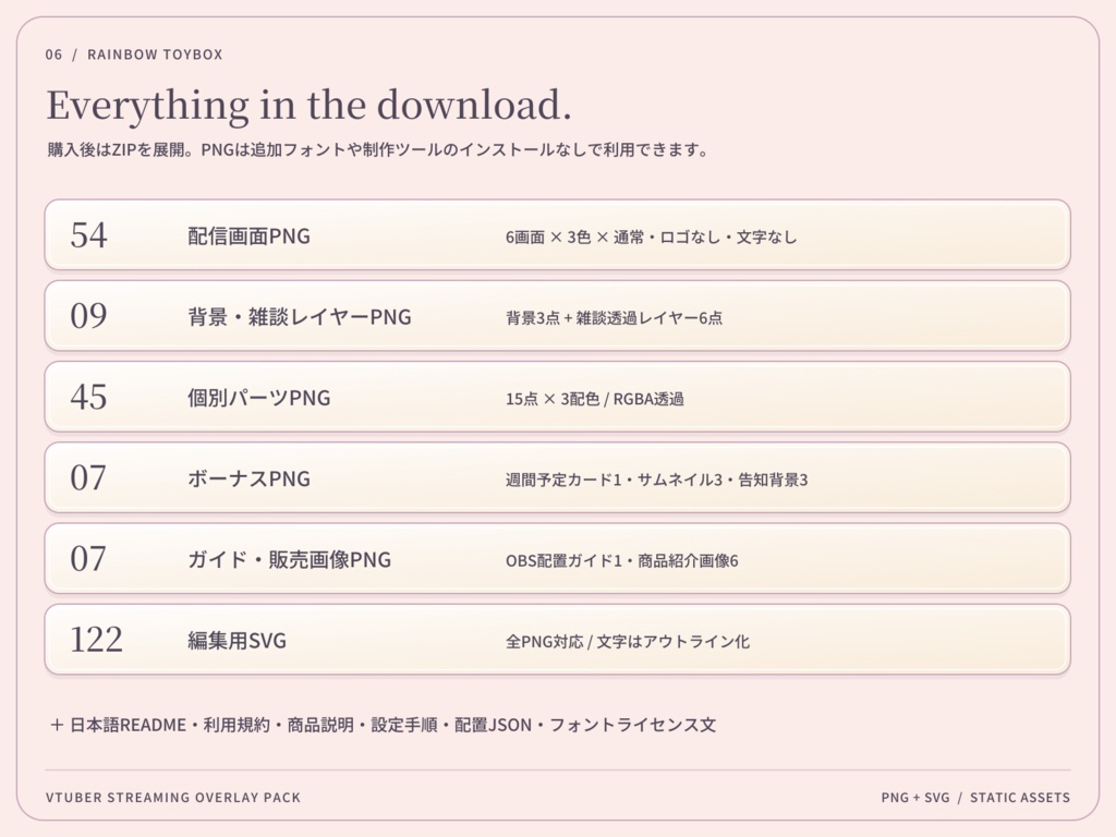 【3色・6画面】虹色のおもちゃ箱|VTuber配信画面セット・OBSオーバーレイ|Rainbow Toybox