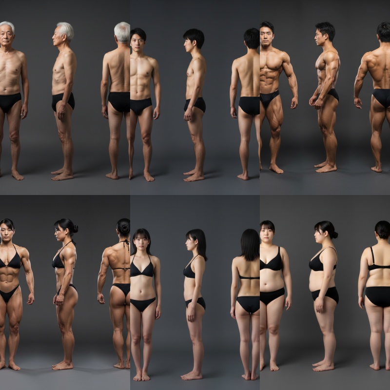 【AI生成】人物のリファレンス三面図【日本人男女パック】