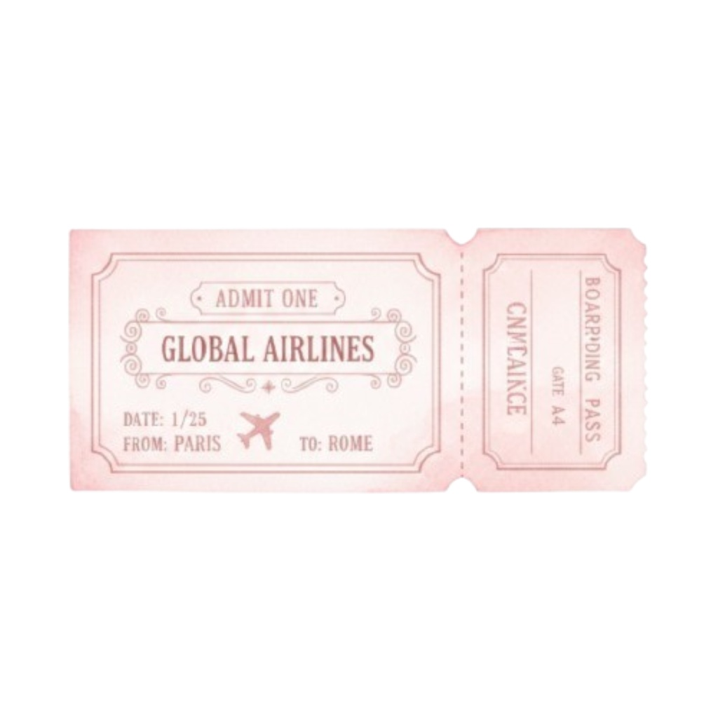 水彩ピンクのアンティークで可愛い旅行クリップアート10セット(PNG透過)