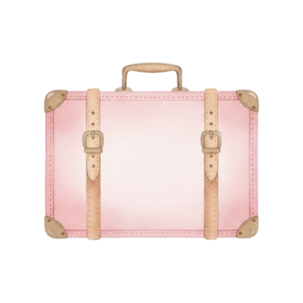 水彩ピンクのアンティークで可愛い旅行クリップアート10セット(PNG透過)