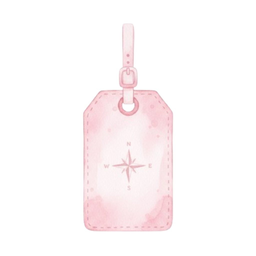 水彩ピンクのアンティークで可愛い旅行クリップアート10セット(PNG透過)