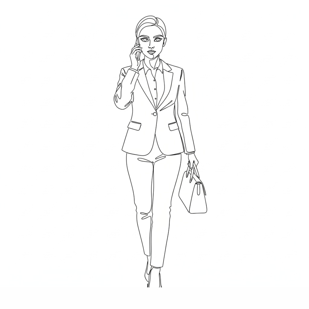 一筆書き風「working woman」クリップアート20点セット