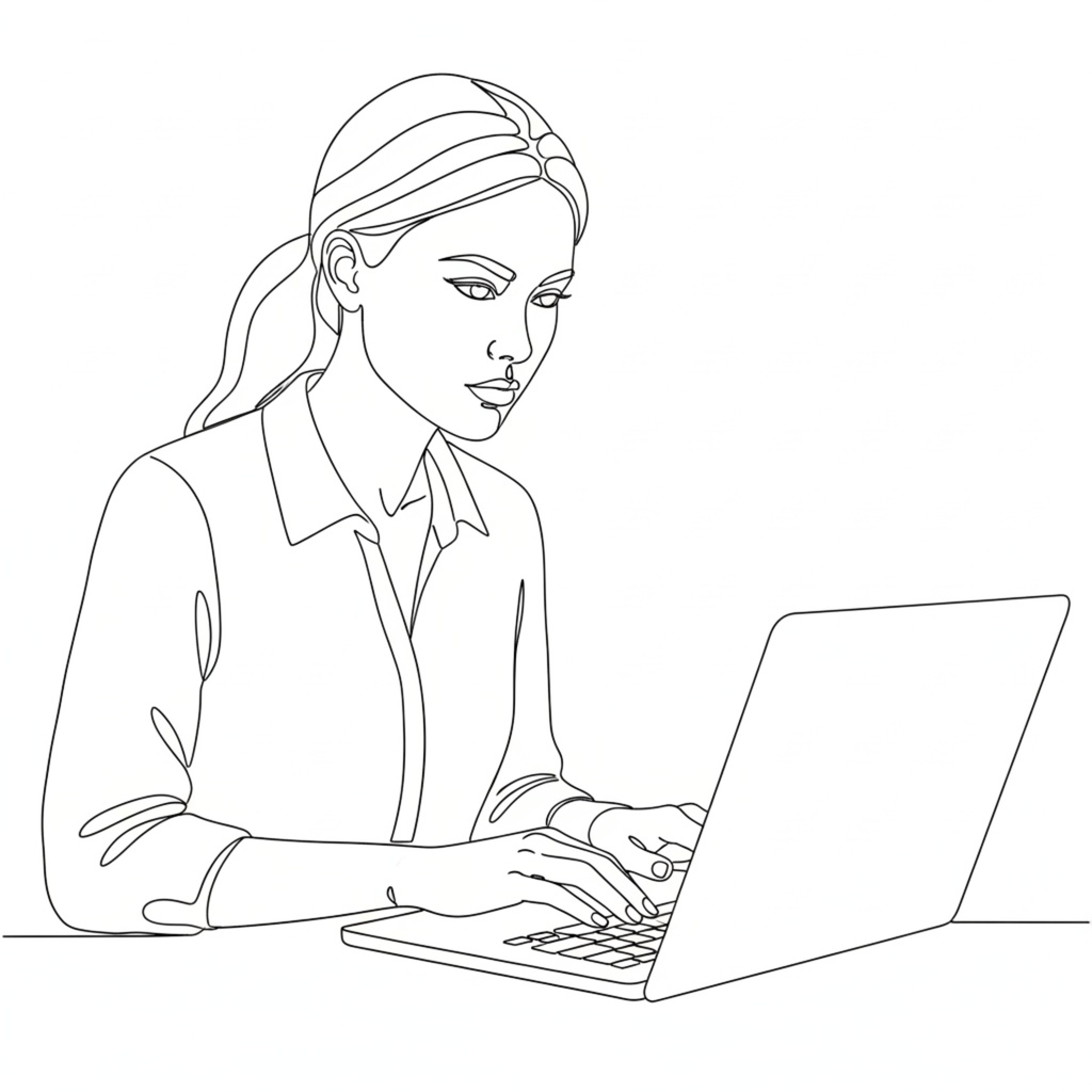 一筆書き風「working woman」クリップアート20点セット