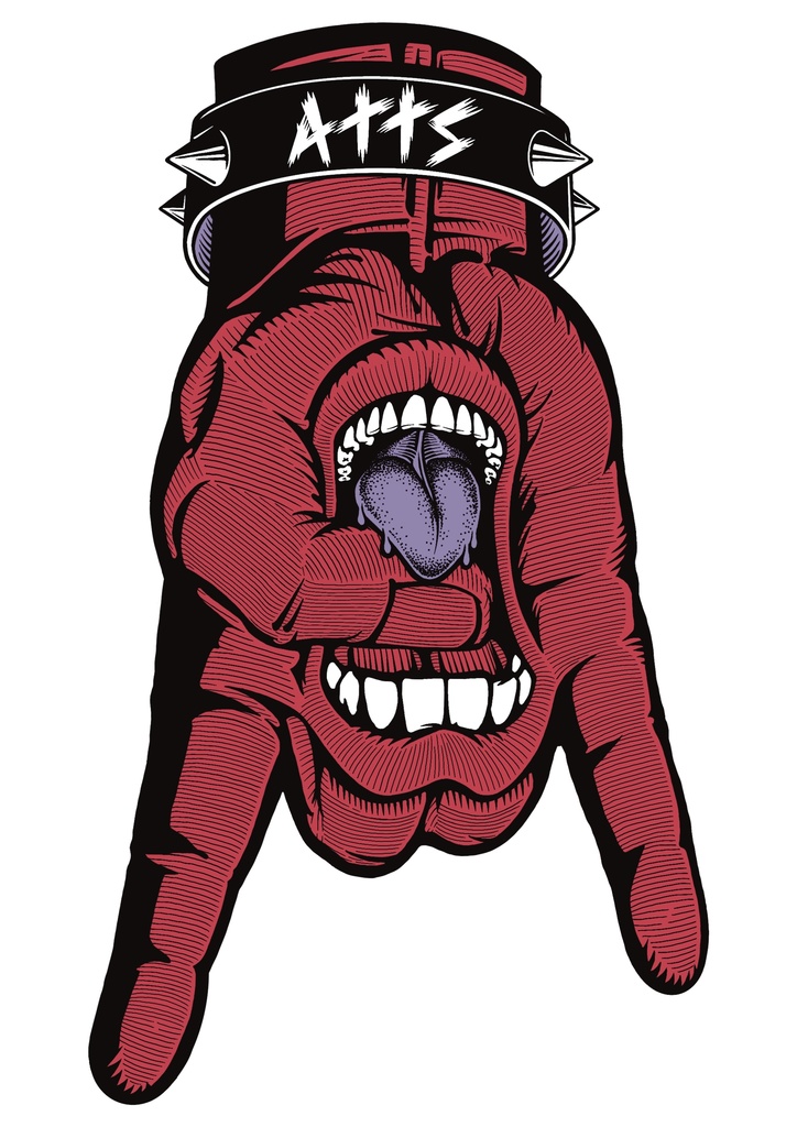 メロイックハンド 表赤 裏青(T-shirt White)