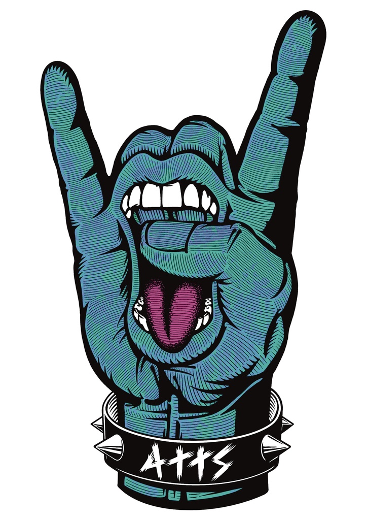 メロイックハンド 表青 裏赤(T-shirt White)